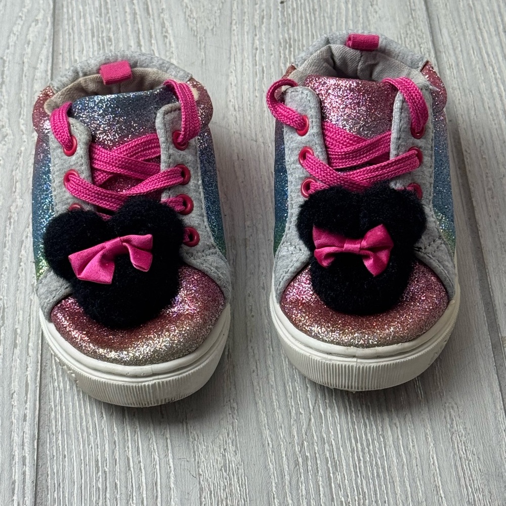 Disney Minnie Mouse Casual Toddler Rainbow Pom Sneaker Shoes Size 8